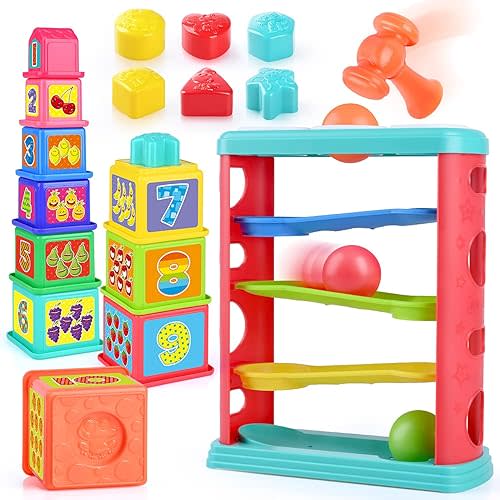 Pound a Ball Toy for Toddlers 1-3, Montessori Toys for Babies 12 18-24 Months, hammer, Stacking Cups, Shape Sorter Blocks, Early Developmental Educational Toys for 1 2 3 Year Old Boys Girls Kids Gift