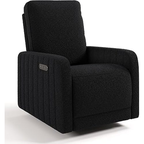 Storkcraft Kyoto Deluxe Power Recliner Swivel Glider (Black Boucle) – Premium Electronic Power Recliner for Nursery, Includes Dual-USB Charging Port with USB-A & USB-C, Glider Rocking Chair