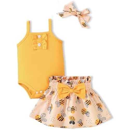 Newborn Infant Clothes Baby Girl Dress Summer Toddler Outfit Cute Girl Romper Skirt Set+Headband
