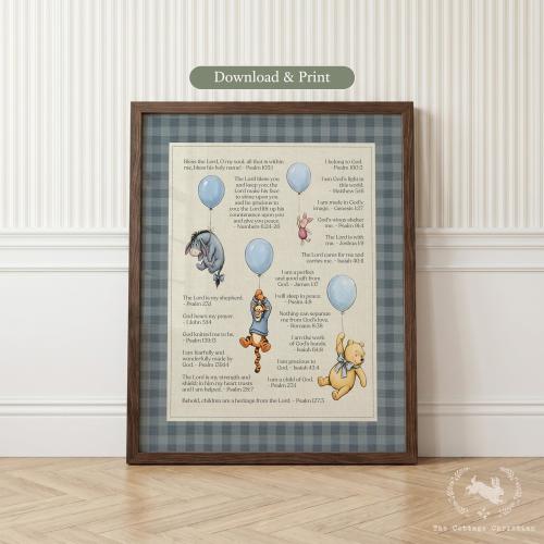 Christian Winnie The Pooh Nursery Bible Verse Affirmation Kids Christian Baby Boy Gift Christian Baby Shower Gift Boys Nursery PRINTABLE Art
