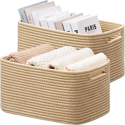 UBBCARE 2 Pack Storage Baskets for Shelves, Baskets for Organizing, Cube Shelf Storage Bin with Handles, Woven Storage Basket, 13"L x 9"W x 7.5"H, Brown
