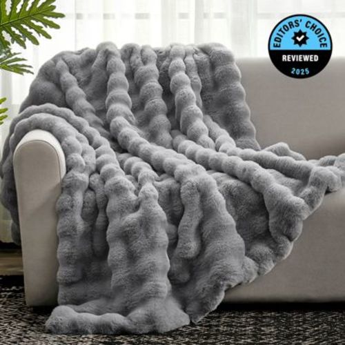 Bubble Faux Fur Throw Blanket, Plush Soft Decorative Throw for Sofa and Bed, Gray, Throw - Cozy Bliss