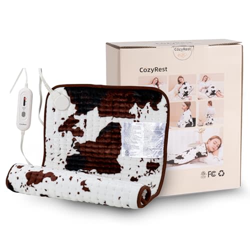 Cow Print Heating Pad 33×17 in Soft Electric Heating Pads for Body Washable | Electric Heating Pads for Back, Neck, Abdomen, Shoulder, Knee, Arms, Legs Fast Heating 3 Heat Levels ＆ Auto Shut Off (XL)