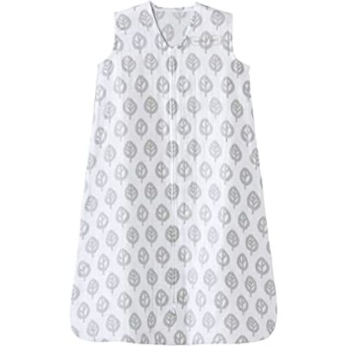 HALO Sleepsack, 100% Cotton Muslin Wearable Blanket, Swaddle Transition Sleeping Bag, TOG 0.5, Grey Tree Leaf, Medium, 6-12 Months
