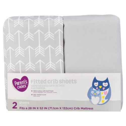Parent's Choice Fitted Crib Sheets, Gray, 2 Pack