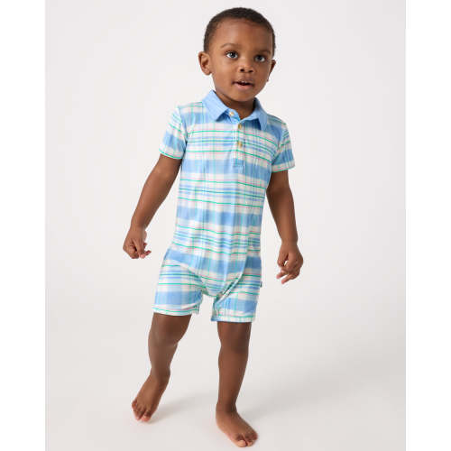Springtime Plaid Polo Shorty Romper | Little Sleepies