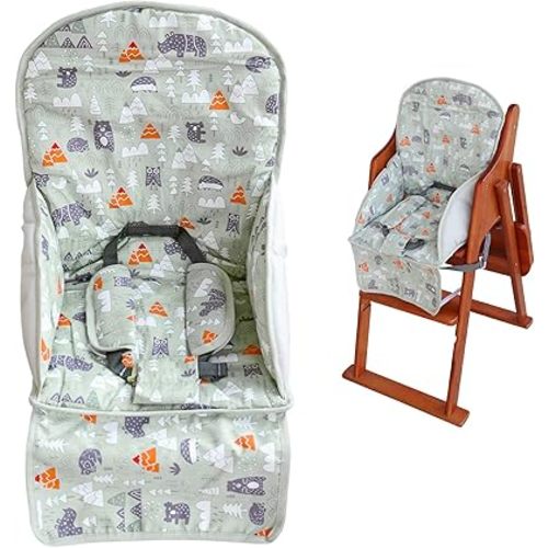 High Chair Pad,high Chair Cushion,seat Cushion Breathable Pad,Comfortable Seat Belt Design,Cute Pattern,Soft and Comfortable,Baby Sits More Comfortable(Green Animal Pattern)