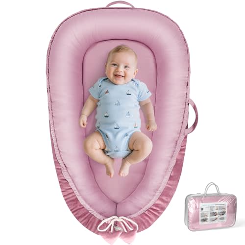 BBWOO Baby Lounger - Baby Lounger for Newborn 0-24 Months, Breathable & Soft Cotton and Velvet Cover Baby Nest, Portable Tummy Time Lounger for Home and Travel, Ideal Baby Essentials & Shower Gifts
