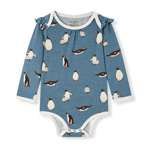 Penguin Luxe Stretch Ruffle Long Sleeve One Piece