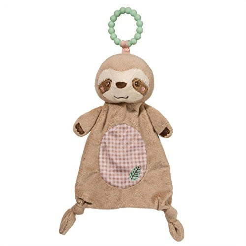 Stanley Sloth Teether 10 inch Plush Toy Stuffed Animal Teething Ring Embroidered Blankie