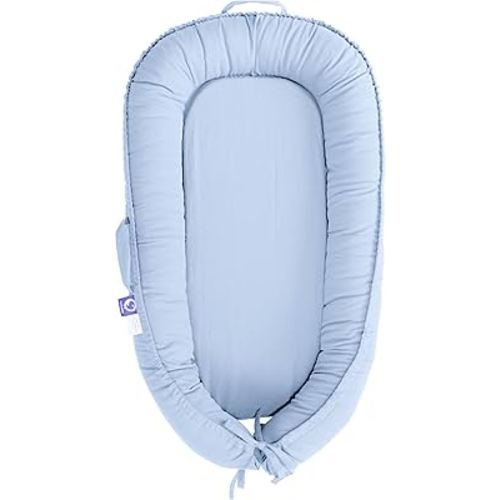 CooCooBaby Infant Lounger, Baby Nest Cover for Baby Girls & Boys, Newborn Essentials for Baby 0-12 Months, 100% Cotton Breathable (Baby_Blue)
