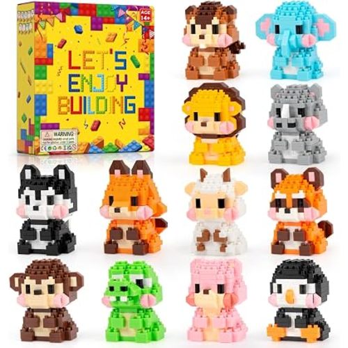 HIGH GODO Animal Party Favors Building Blocks, 12 Pack Mini Animals Building Set, Goodie Bag Stuffers, Classroom Small Prize Toys Gifts for Adults Teens Age 14+