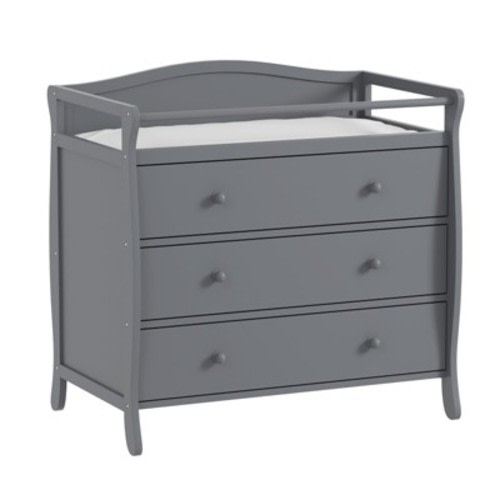 Wooden Baby Changing Table Dresser ¨C Grey, with 3 Drawers, Safety Rails & Strap for Nursery/Bedroom