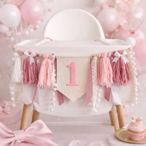 Bow 1st birthday banner, bow High chair banner, bow party decor, pink bow banner, pink high chair banner for baby girl 1st birthday party