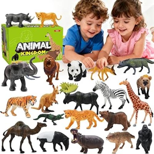 Safari Animals Figures Toys, Realistic Wild Zoo Animal Figurines, Plastic African Jungle Animals Playset for Kids Toddlers, 21Pcs Safari Toys Birthday Gifts for Boys Girls