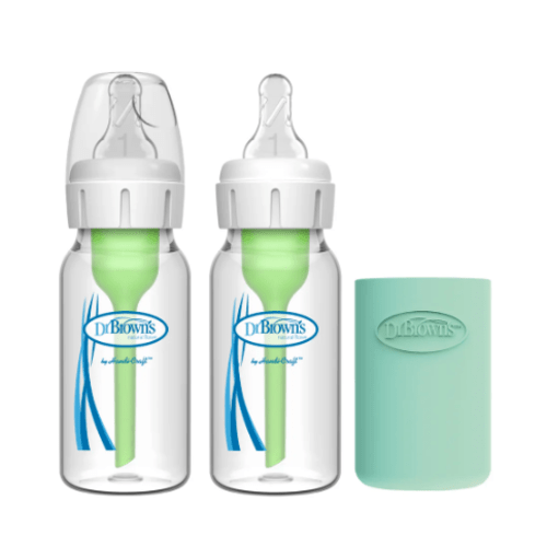 Dr. Brown’s Natural Flow® Anti-Colic Options+™ Narrow Glass Baby Bottle with Silicone Sleeve, 2-Pack