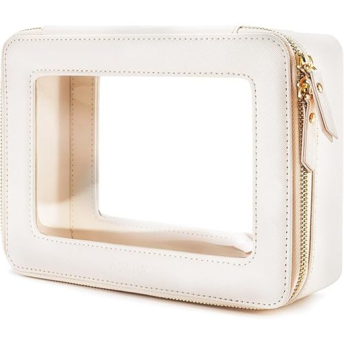 Aveniee Clear Makeup Bag Organizer, Travel Toiletry Bag Cosmetic Case for Women, Make Up Skincare Pouch Car Organizer Bag with Zippers for Essentials,White,Medium Classic
