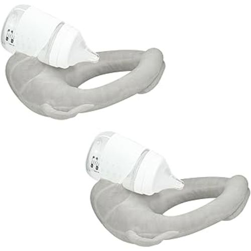 2 Pack Self Feeding Baby Bottle Holder, Adjustable Bottle Holder for Baby, Bottle Propper for Baby, Twin Feeding Pillow Bottle Holder with Side Handles, Gray