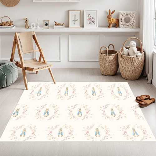 Peter Rabbit Rug - Washable Kids Nursery Carpet, Rectangular Cartoon Mat, Pooh and Friends Floor Rug, Playroom Area Rug
