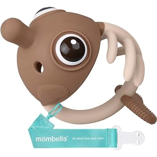 Baby Teething Toys 3-6 Months with Pacifier Clip, Mombella Clownfish Teether for Babies 6-12 Months, Food Grade Silicone Infant Teething Relief Toy, Baby Shower Gifts for Newborn Boys Girls, Tanned