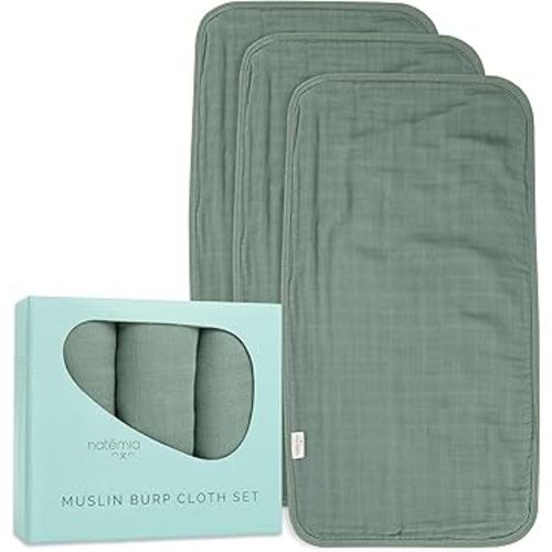 Natemia Muslin Burp Cloths for Baby Boys and Girls - Super Absorbent Baby Burp Cloths, Viscose Derived from Bamboo Cotton Baby Washcloths, 3-Pack Neutral Burp Cloths for Newborn, 21" x 11"