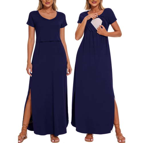 Women's Split Maternity Long Dresses Nursing Dresses for Breastfeeding