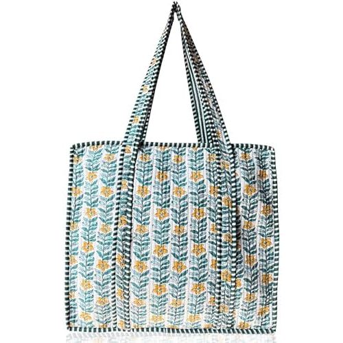 100% Cotton Quilted Tote Bag 18x16– Large Zipper Beach Bag & Travel Bag Purse Reusable Grocery Bags