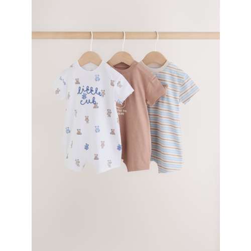 Blue/Brown Bear Jersey Baby Rompers 3 Pack