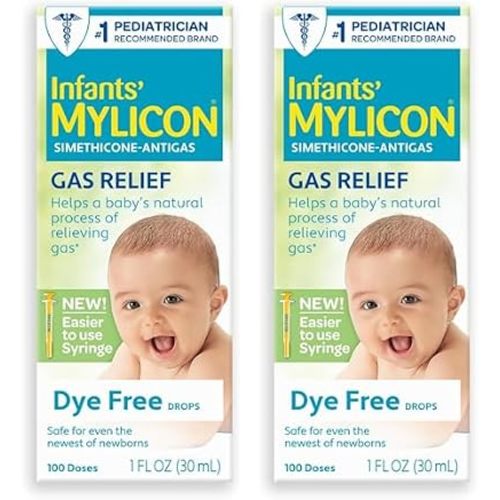 Mylicon Infant & Baby Gas Relief Drops, Dye-Free, 1 Oz (2 Pack) New Syringe