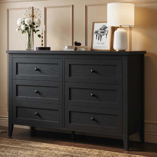 RichYa 6 Drawer Dresser for Bedroom,Chest of Drawers with Metal Knobs,Dresser for Closet,Black