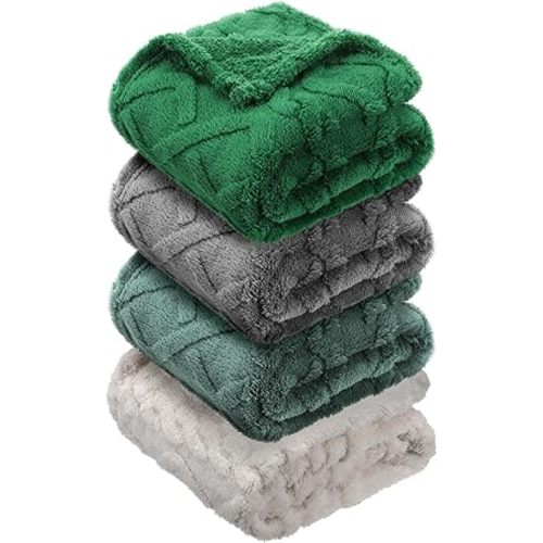 VitalCozy 4 Pcs Soft Fleece Baby Blankets Set 30" x 40" 3D Plush Warm Nursery Swaddling Bed Blanket Little Boys Girls Infant Toddlers and Newborn Receiving Gifts Blankets(Green Set)