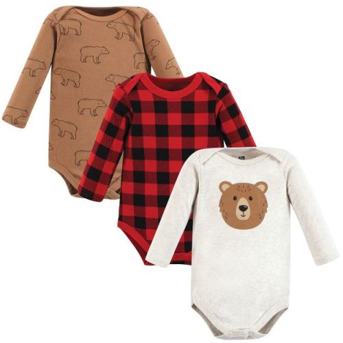 Hudson Baby Infant Boy Cotton Long-Sleeve Bodysuits, Brown Bear 3-Pack, 0-3 Months