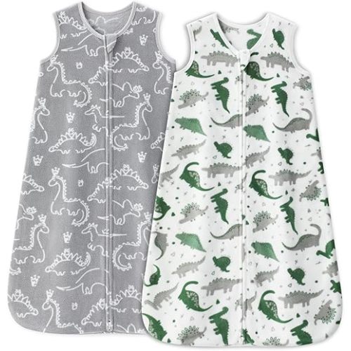 Unnivoll Fleece Baby Sleep Sack 6-12 Months 1.0 Tog Baby Wearable Blanket Microfleece Sleeping Sack with 2-Way Zipper for Newborn Infant Grey & White Dinosaur