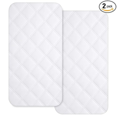 Yoofoss Waterproof Bassinet Mattress Pad Cover 2 Pack Fit for Rectangle Bassinet Mattress, Baby Bassinet Mattress Protector for Boys and Girls 34X19in
