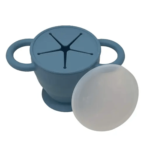 BraveJusticeKidsCo | Snack Attack II Snack Cup | Collapsible Silicone Snack Container | Toddler and Baby Snack Catcher Lid (Blue Steel)