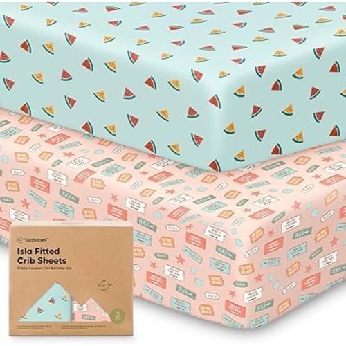 KeaBabies 2-Pack Baby Crib Sheets for Boys, Girls - 52x28 Viscose Derived from Bamboo Toddler Bed Sheets Neutral, Fitted Crib Mattress Cover for Standard Baby Bedding, Soft & Cozy (Beach Day)