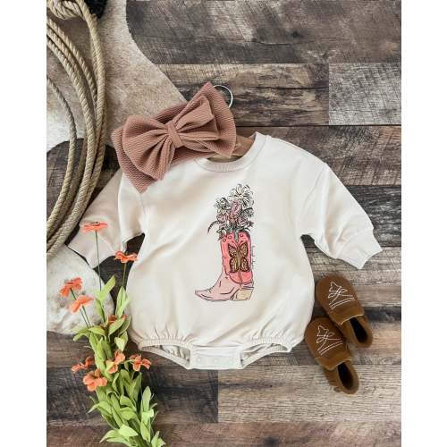 Wildflower Boot L/S Bubble Romper (cream) – theFRINGEDpineapple