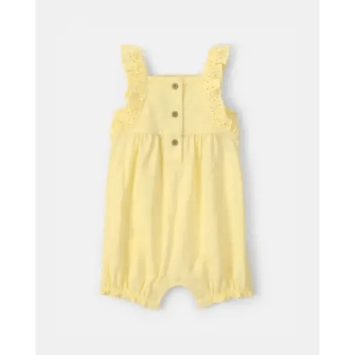 Baby Girl Sleeveless Romper with Eyelet Straps - Yellow | Carter's