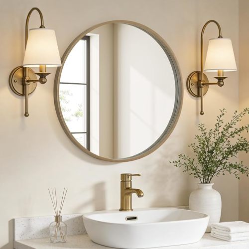 WallBeyond Round Wood Mirror 24" Circle Wall Mirror for Bathroom Round Wall Mirror for Wall Decor, Vanity, Entryway Living Room, Honey