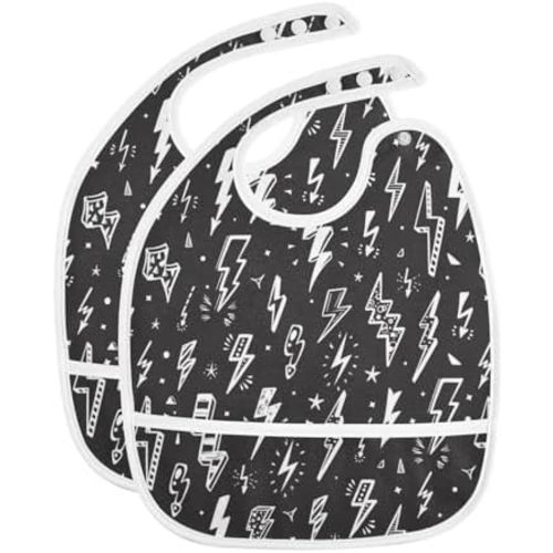 Caikeny Baby Feeding Bibs Checked Infant Drooling Bibs Food Bibs with Pocket for Toddler Girls Boys Set of 2