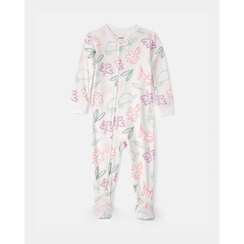 Baby Girl Floral 100% Cotton Snug Fit 1-Piece Pajama Set - White | Carter's