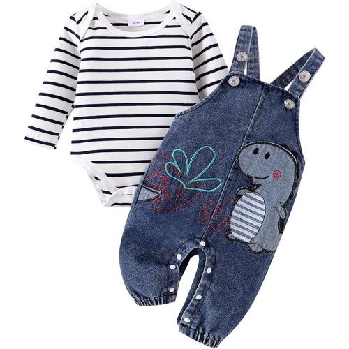 Baby Boy Clothes Newborn Long Sleeve Romper Cartoon Animal Jeans Suspender Overalls Jumpsuit Fall Outfits 0-18 Months