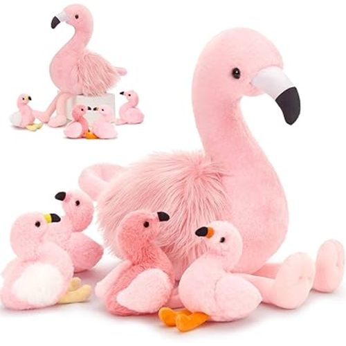 MorisMos Flamingo Stuffed Animal with Babies, Pink Flamingo Toys for Girls