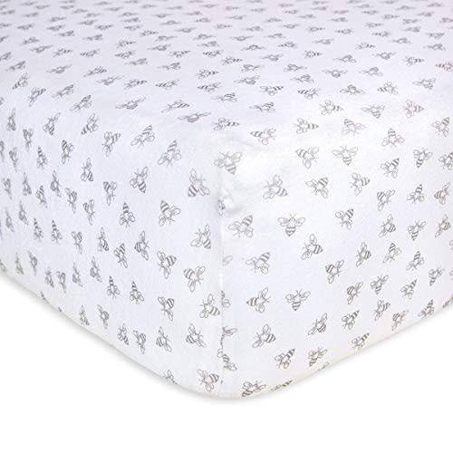Burt's Bees Baby - Honeybee Print Fitted Crib Sheet, 100% Organic Crib Sheet for Standard Crib and Toddler Mattresses (Heather Grey)