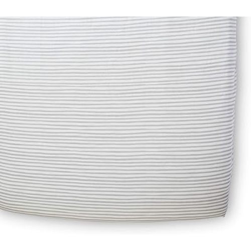 Pehr Striped Crib Sheet, Stripes Away Pebble Grey | Breathable Brushed Organic Cotton for Soft Sleep | Snug Fit | Reusable Fabric Bag Packaging | Standard Crib Mattresses up to 52" L x 28" W x 8" H