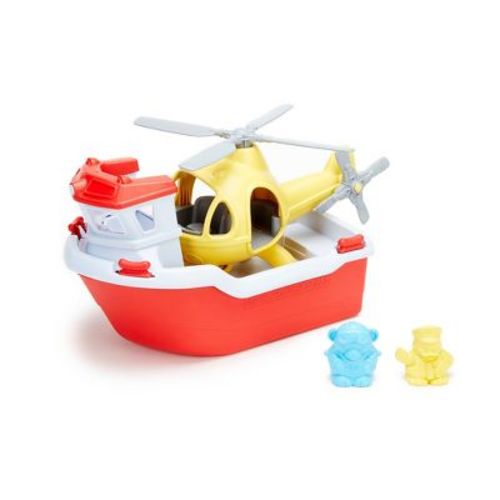 Green Toys Rescue Boat & Helicopter: BPA-Free Toy Vehicles, Non-Powered, 4-Piece Polyethylene Set