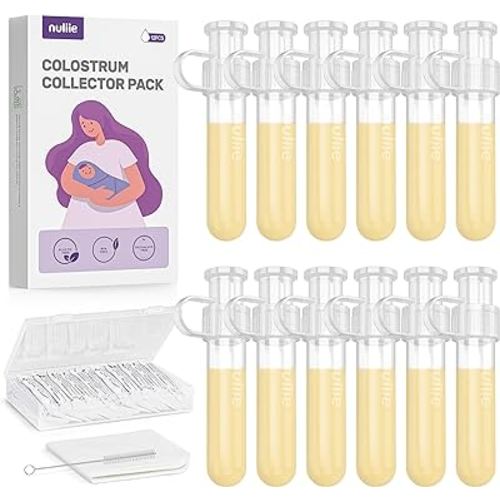 Nuliie Colostrum Collector Kit 7ml/12pcs, Leakproof, Reusable Breast Milk Collector, Heat & Freezer Resistant, BPA-Free, With Cotton Cloth Wipe, Storage Case, Cleaning Brush -Ready-to-Use for Newborns