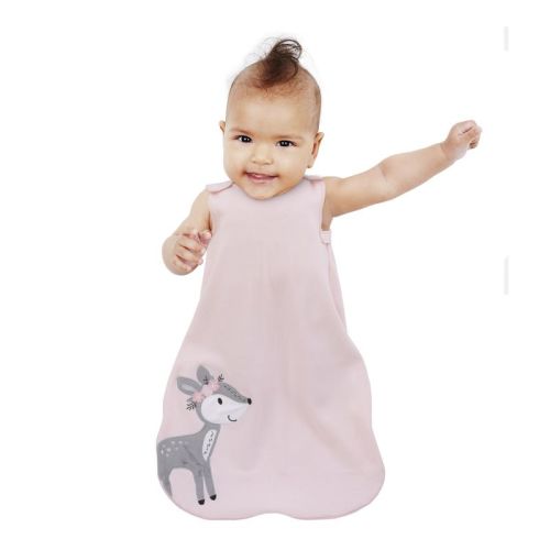 Little Love by NoJo Sweet Deer Pink and Grey Soft Fleece Wearable Blanket, Medium 6-12 mo.