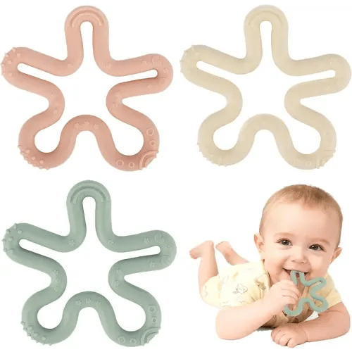 Fu Store 3 Pack Coral Flower Ring Teether Baby Teething Toys Silicone Teether Ring Toys for Babies 0-6 0-12 0-24 0-36 Months Easy to Grasp Clean Infant Teething Relief Soothing Sore Gums
