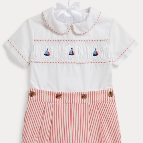Ralph Lauren Smocked Cotton Shirt & Striped Short